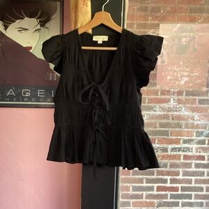 Chic Jennifer & Grace Black Ruffled Blouse with Tie Front